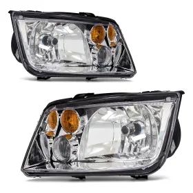 Adcarlights Ad-vjt0099885 Headlight Assembly Pair For 1999-2005 Volkswagen Jetta Mk4 Clear Lens Chrome