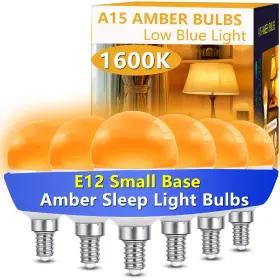 Angyues 3w-1600k-06 E12 Small Candelabra Amber Sleep Light Bulb Dimmable 1600k A15 25w 40w