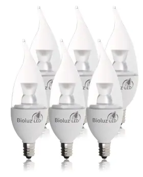 BE12-5WW-6 BIOLUZ LED Pack Flame Tip Candelabra Bulbs Base