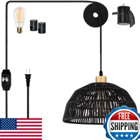B0BX9MSCLW CINKEDA Rattan Plug Pendant Light Cord Stepless