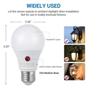 HLBA19A DEWENWILS Automatic Photocell Sensor Porch Light Bulb #2