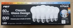 Feit Electric 017801162011 60w Led Light Bulbs - 6 Pack Adjustable White Dimmable A19