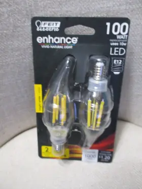 Feit Electric 017801185072 Led 1000 Lumen Chandelier Light Bulb 2 Pack 100w E12 Bright White