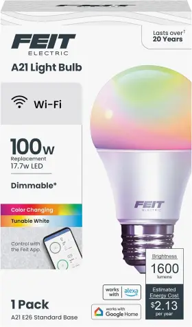 Feit Electric 705353141690 Smart Bulb 100w Equivalent Color Changing And Tunable White 2.4g