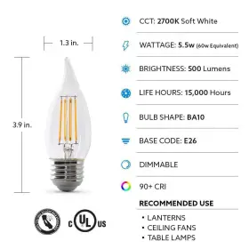 BPEFC60927CAFIL FEIT ELECTRIC Dimmable Filament Cec Flame Tip #3
