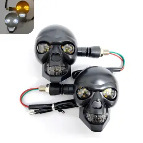 Foelony Flympn15 2 Pcs Motorcycle Skull Turn Signal Light 10 Mm Screw Led Lamp Wi