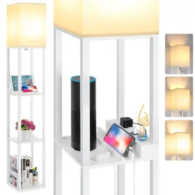 B0B95XYWRH FOLKSMATE Dimmable Led Shelf Floor Lamp Usb Outlet