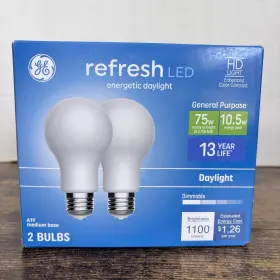 G E Lighting 93121845 Led Hd Refresh Daylight Light Bulbs A19 Medium Base 10.5 Watt 2-pk. -