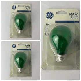 Ge 043168163262 Lot Of 3 25w Party Light Green A19 Bulb Type Specialty