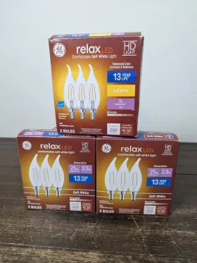 Ge 043168415262 Relax Led Bulbs Soft White 25w Replacement 2.5w Dimmable 3-pak Lot Of 3