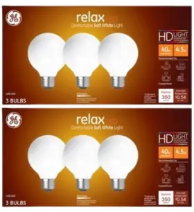 31541 GE Pack Relax Led Globe Frosted Light Bulbs