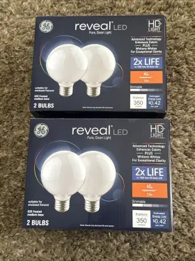 Ge 42686 Lot 4 Led Light Bulb Reveal 3.5w 40w G25 Base Frosted Globe 350lu New