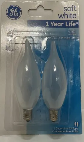 66108 GE Flame Tip Candelabra Base Bulbs Pack