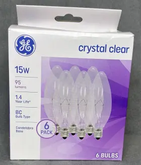 Ge 73776 6 15w Clear Blunt Tip Bc-type Light Bulbs With Candelabra Base
