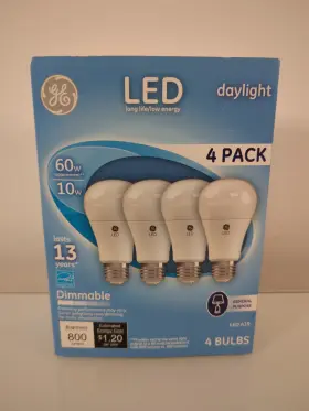 Ge 92493 4-pack 60 W Equivalent Daylight A19 Led Light Fixture Bulbs 10 Watt