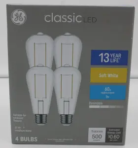 Ge Led5dst19m/swgc-lt4 Classic Led Light Bulbs 4 Pack St19 Soft White 60w Replacement 5watt Dimmable