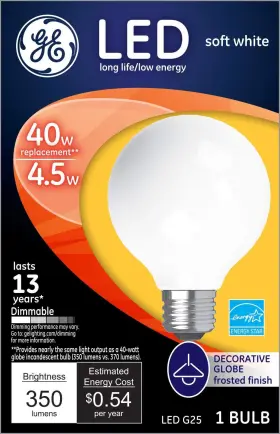 25048 GE LIGHTING Led Globe Bulb Frosted Watts