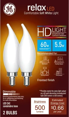 36988 GE LIGHTING Relax Led Light Bulbs Candle Watts Frosted