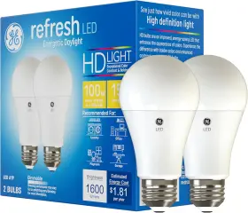 Ge Lighting 93126509 Refresh Led Light Bulbs 100 Watt Daylight A19 2 Pack