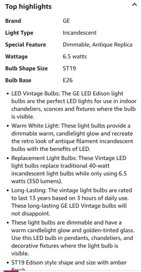 PS52 GE LIGHTING Led Light Bulb Amber Glass Pear #3