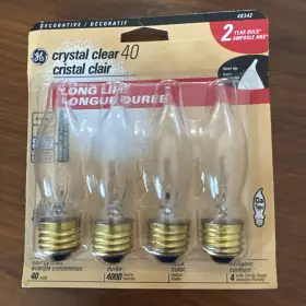 PC66109 GE Candelabra Light Bulbs Bent Tip Crystal Base Pack