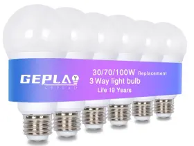 Geplad Ge003 6-pack 3 Way Light Bulbs 30 70 100w Soft White 3000k Equivalent A19 Three Li
