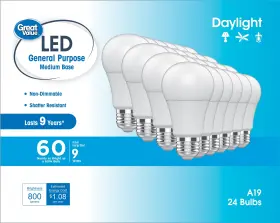 93132205 GREAT VALUE Led Light Bulbs Watts Eqv General