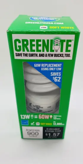 ELSU2 GREENLITE Fluorescent Lightbulb Hour Spiral Bulbs
