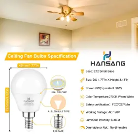 657631276900 HANSANG Led Base Candelabra Round Light Bulb #2