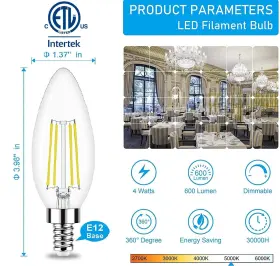 884860134361 HONESORN Candelabra Led Bulb Light Dimmable Equi #2