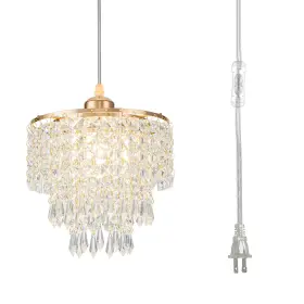 B0DJ8YRY5D HONGNUOFC Crystal Plug Pendant Light Mini Bedroom