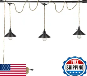 B0CFFT4Z9L KENMI Plug Pendant Light Hemp Rope Rattan Shade