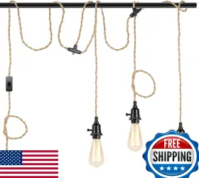 B0CFFVFDMP KENMI Plug Pendant Light Hemp Rope Lamp