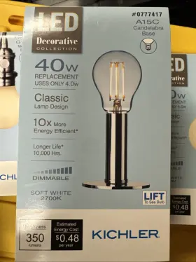 777417 KICHLER Led Candelabra Base Dimmable Bulb
