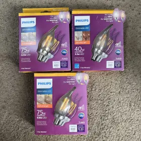 3-PK PHILIPS Led Bent Tip Filament Bulb Candelabra Dim