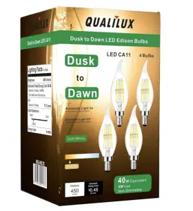 120VFBC3504W5E12-GK QUALILUX Dusk Dawn Light Bulbs Candelabra