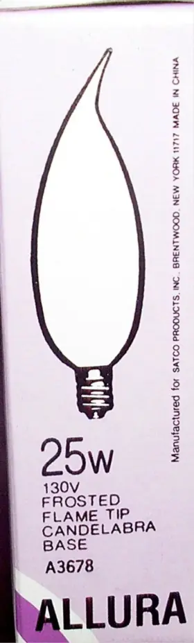 A3678 SATCO Allura Decorator Light Bulbs Frosted Flame Base #3