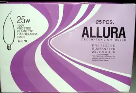 A3678 SATCO Allura Decorator Light Bulbs Frosted Flame Base