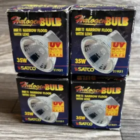 Satco S2303 Lot Of 4 Bulbs 35 Watt Mr11 Narrow Flood Light W Lens S1951 G4 Bi Pin Base