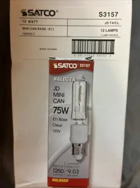 Satco S3157 12 Pack Bulb 75w 120v T4 / Cl Mini Candelabra E11 Clear 2900k 2000 Hrs
