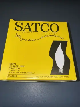 S3279 SATCO Candelabra Base Bulbs Frosted Flame Tip Pack