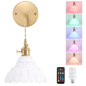B0DZ26FWMQ SHENMOYL Battery Led Wall Sconce Lily Shade Remote
