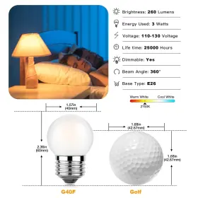 G40F-3W-E26-110V-WW-2PACK SPHOON Led Wattage Bulb Light Smal #2
