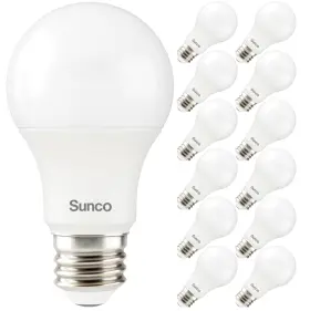 A19-9W-3K-12PK SUNCO LIGHTING Pack Led Light Lamp Bulbs Base