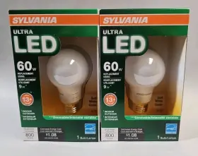 Sylvania X29851 Ultra Led 60w Equivalent Soft White A19 Light Bulb 2 Packs New Dimmable