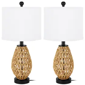 B0BGJCMD69 TPAMSWO Rattan Coastal Bedside Table Lamps Set Usb