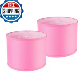 B0D83LQNW7 WANKAIX Set Drum Lamp Shades Natural Linen Pink