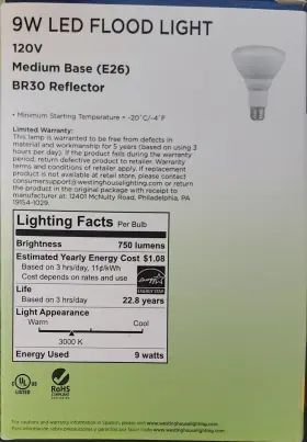 5305500 WESTINGHOUSE Led Bulbs Dimmable Base Flood Lights #3