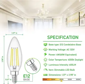 884711003532 WINSHINE Candelabra Led Bulbs Dimmable Light #2
