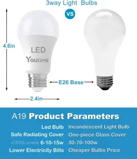 A19-3WAY-4K-4PK YOUTIME Light Bulbs Natural Led #2